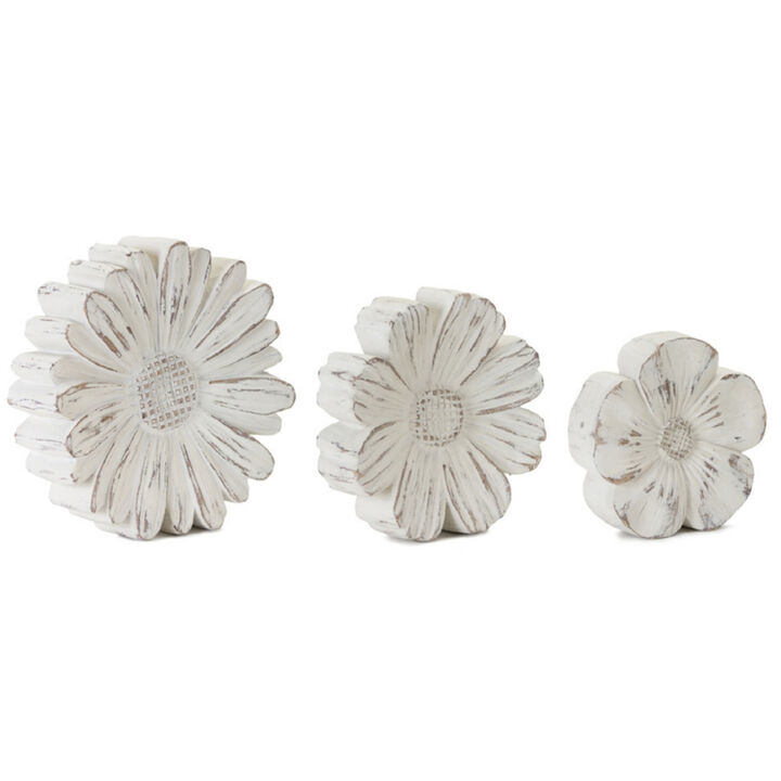 Set of 3 Resin and Stone Powder Flowers for Seasonal and Floral Accents