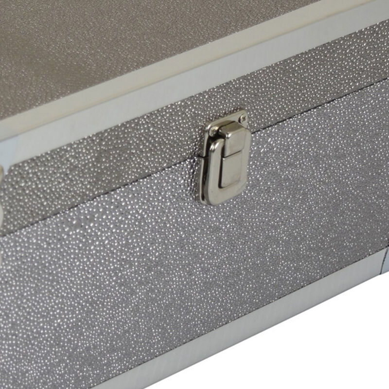 Mecca Storage Box Set of 2, Rivet Accents, Chrome Metal, Silver Wood - Benzara