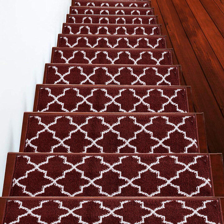 SUSSEXHOME Carpet Stair Treads Easy to Install with Double Adhesive Tape - Safe, 9" X 28" - Red