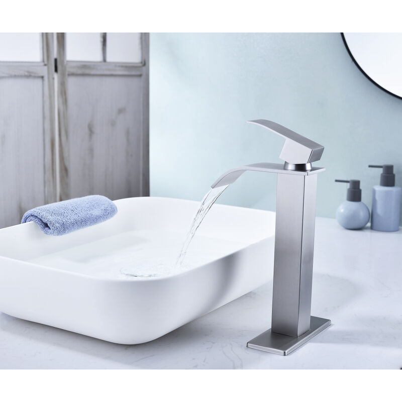 Waterfall Spout Bathroom Faucet, Single Handle Bathroom Vanity Sink Faucet