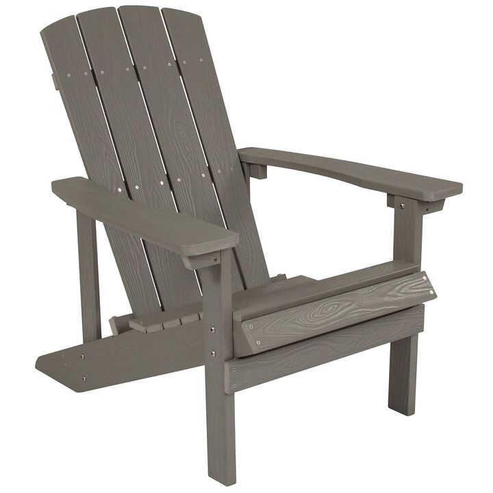 Flash Furniture Charlestown Indoor/Outdoor Faux Wood Adirondack Chair, Weather-Resistant Polyresin Patio Adirondack Chair with 350-lb. Static Weight Capacity, Gray