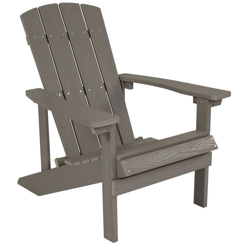 Flash Furniture Charlestown Indoor/Outdoor Faux Wood Adirondack Chair, Weather-Resistant Polyresin Patio Adirondack Chair with 350-lb. Static Weight Capacity, Gray