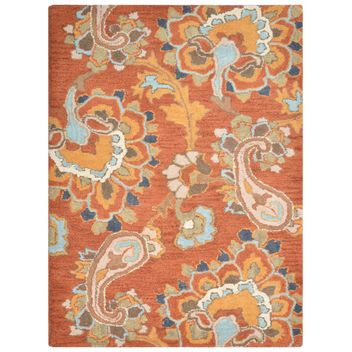RUGSOTIC CARPETS HAND TUFTED WOOL ECO-FRIENDLY AREA RUGS  - 8'x10', Rectangle Shape, Rust, Floral Modern Design, High Pile Thick Handmade Anti Skid Area Rugs for Living Room, Bed Room (K00151)