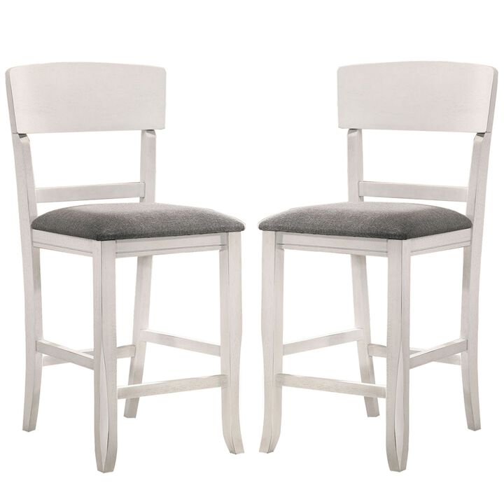 Wooden Counter Height Chair with Curved Back, Set of 2, White and Gray - Benzara