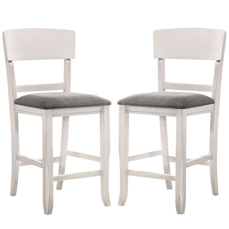 Wooden Counter Height Chair with Curved Back, Set of 2, White and Gray - Benzara