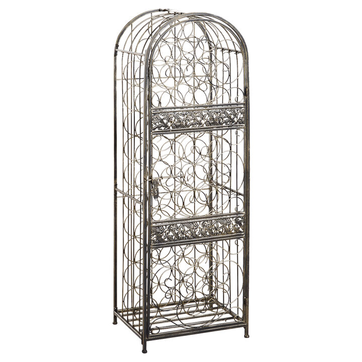 45 Bottle Large Metal Floor Freestanding Locking Wine Rack Jail Renaissance Cage