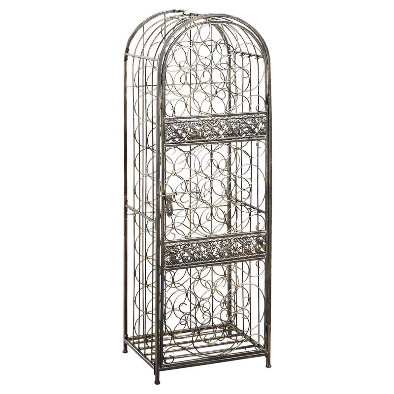 45 Bottle Large Metal Floor Freestanding Locking Wine Rack Jail Renaissance Cage