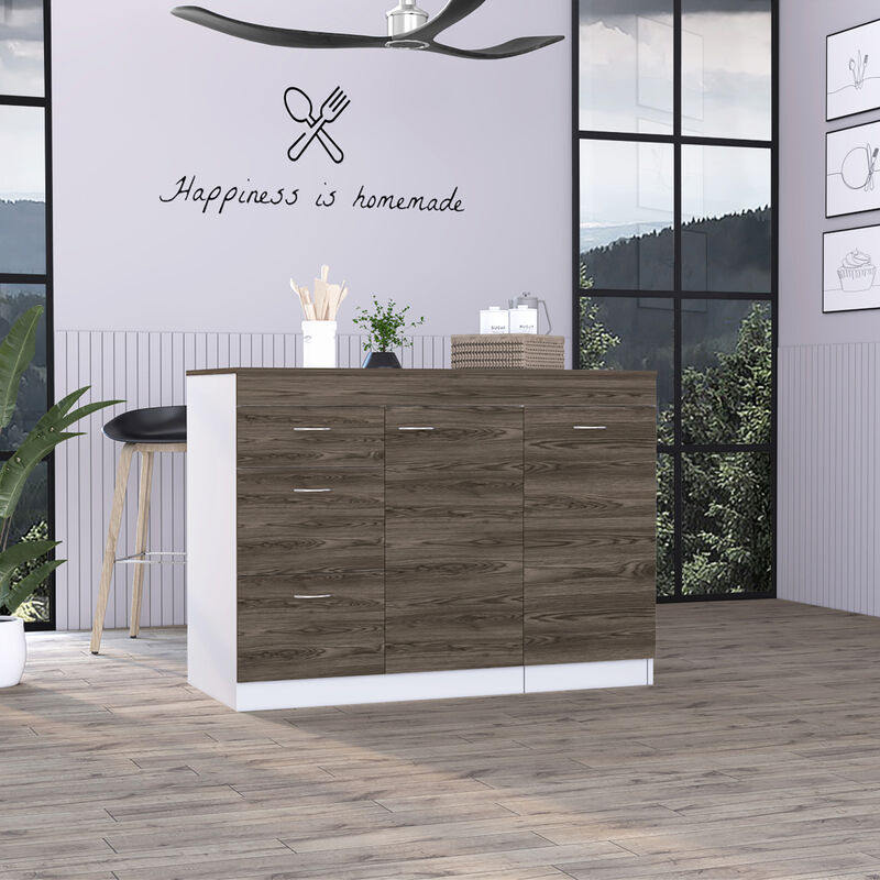 Laurel 3-Drawer L-Shaped Convertible Kitchen Island White And Dark Walnut