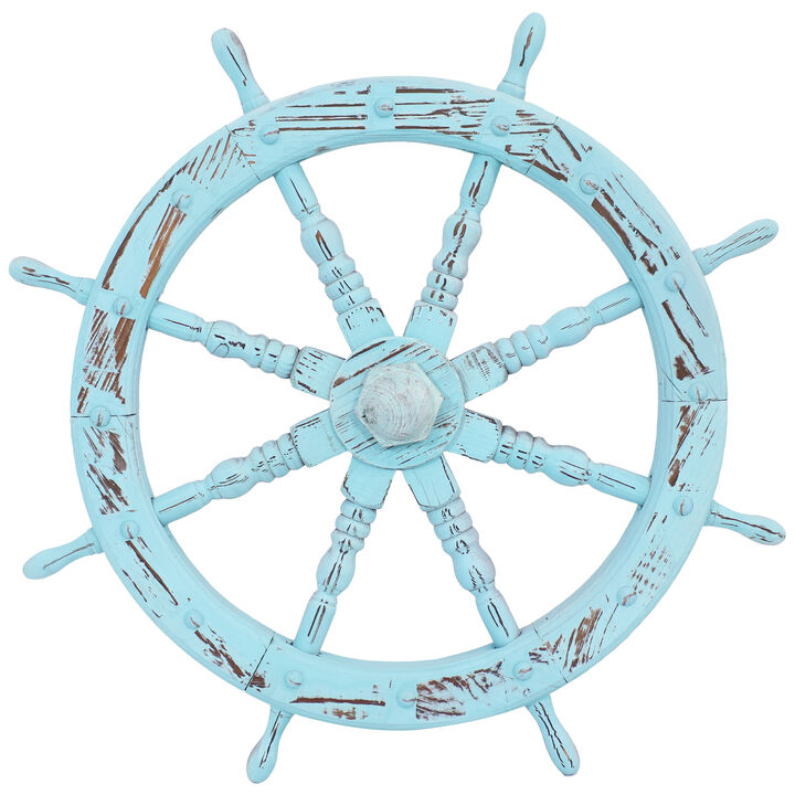 Sunnydaze Indoor/Outdoor Wooden Nautical Sea Captain's Helm - Blue - 30 in