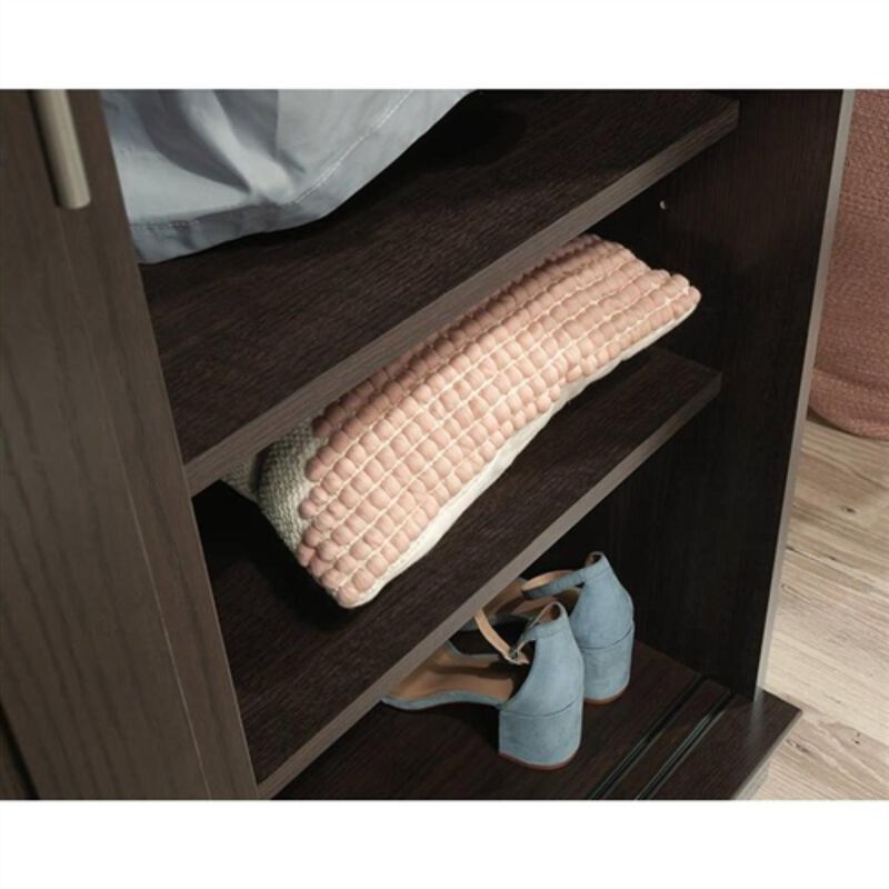 Hivvago FarmHouse Espresso Oak Sliding Doors Garment Rod Wardrobe Armoire