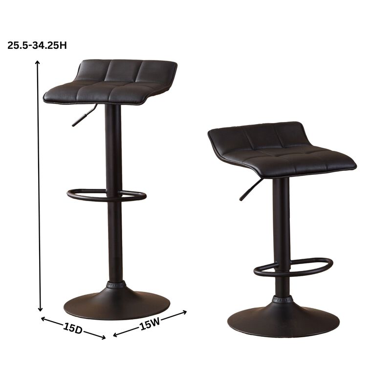 Swivel Black Bonded Leather Adjustable Bar Stool, Set of 2