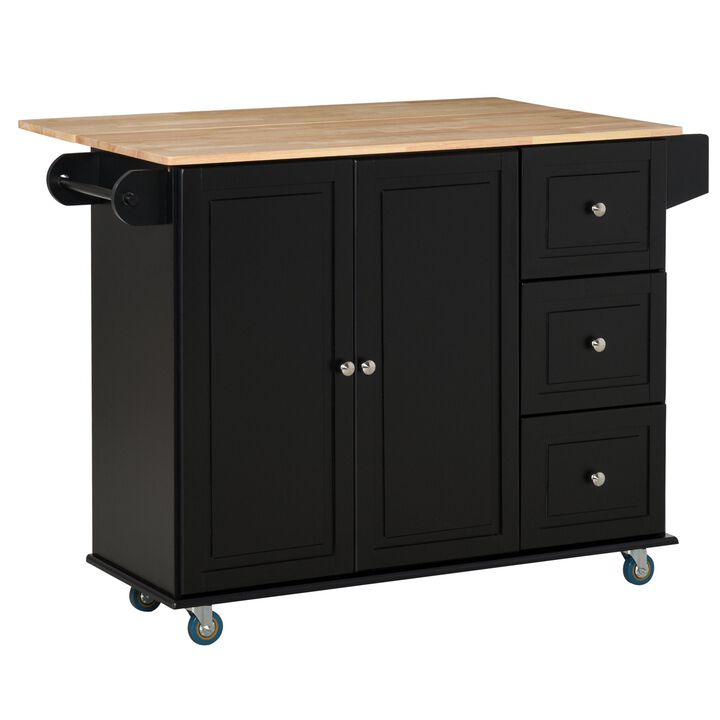 Black Culinary Aid: Kitchen Island Cart with Versatile Storage