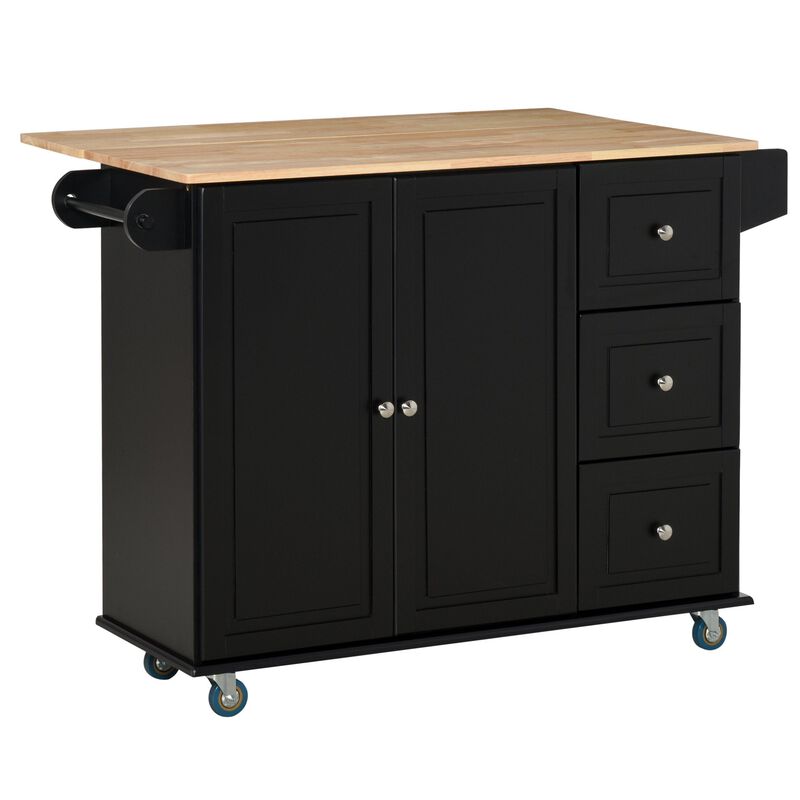 Black Culinary Aid: Kitchen Island Cart with Versatile Storage