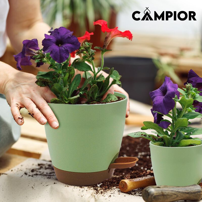 Campior Self-Watering Planters - 5 Size Indoor and Outdoor Plant Pots with Drainage Holes and Wick Rope, Plastic Pots for Succulents, Flowers, and Plants, (7”,6.5”,6”,5.5”,5” Inches), Pack of 5, Black