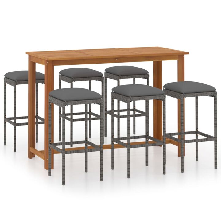 vidaXL 7 Piece Garden Bar Set with Cushions Gray
