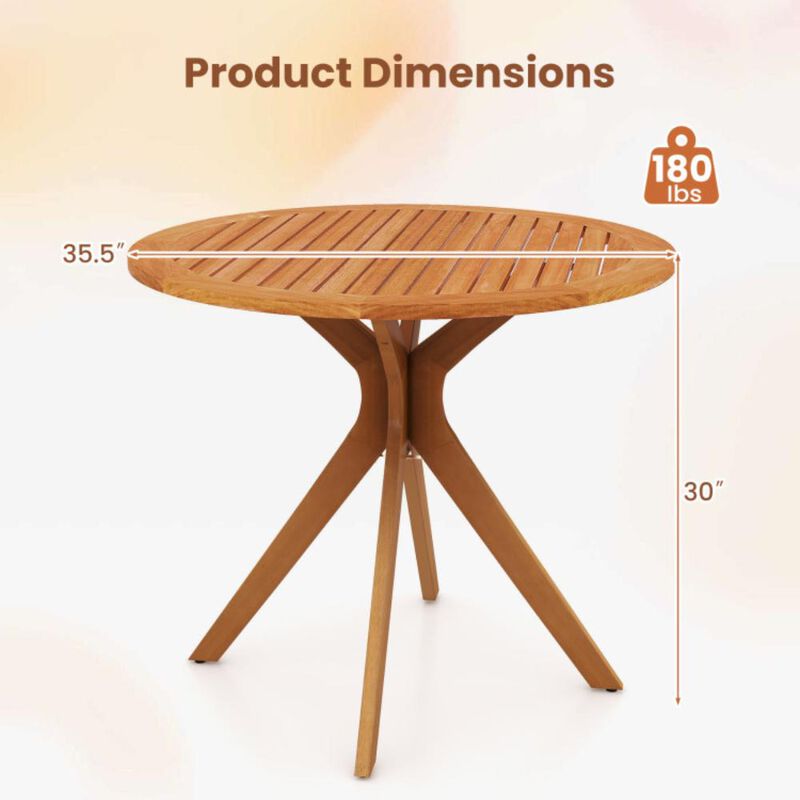 Hivvago 35.5 Inch Patio Wood Dining Table with Slatted Tabletop and Curved Legs