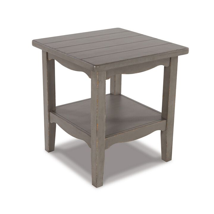 Arin 26 Inch Side End Table, Open Shelf, Vintage Style Gray Hardwood - Benzara