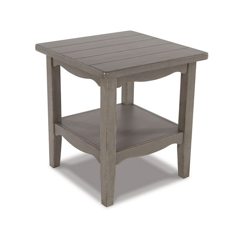 Arin 26 Inch Side End Table, Open Shelf, Vintage Style Gray Hardwood - Benzara