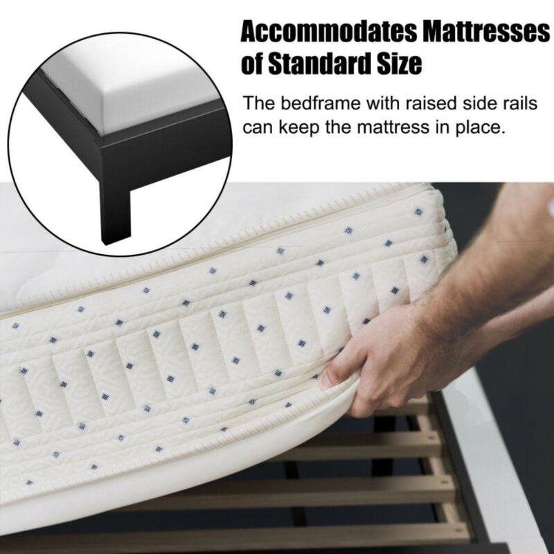 Hivvago Full Size Platform Slat Bed Frame with High Headboard