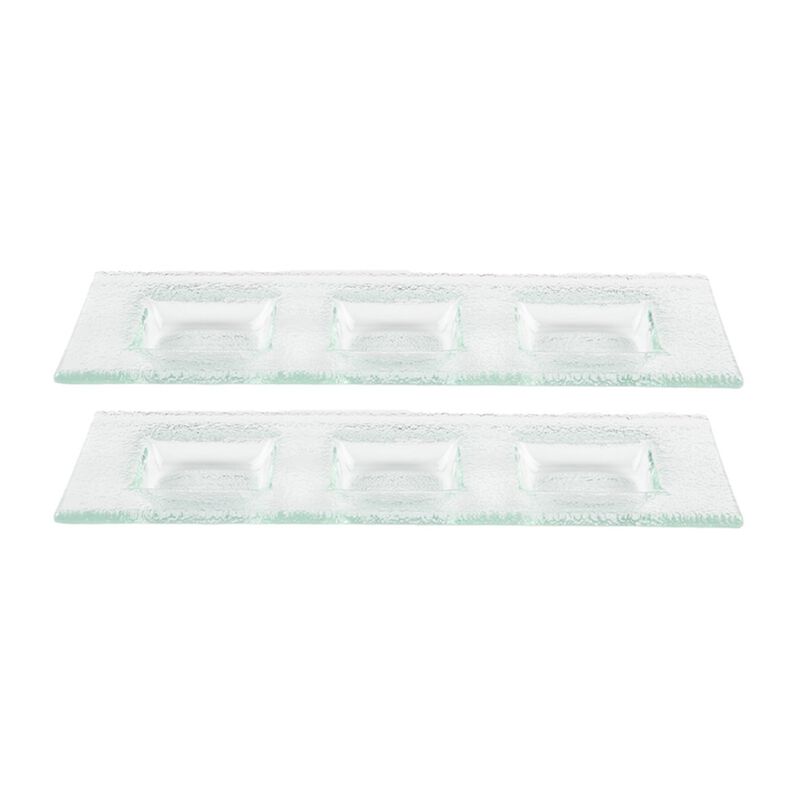Glass Dinnerware 12.25" x 4" Rectangular Clear Glass Sectional Plate (Set of 2)