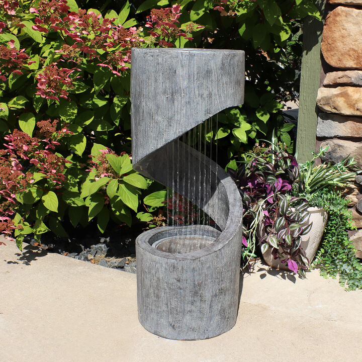 Sunnydaze Showering Spiral Outdoor Water Fountain with LED Lights - 31 in
