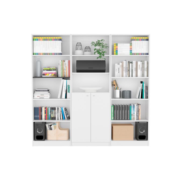 Penrose 3 Piece Living Room Set with 3 Bookcases, White