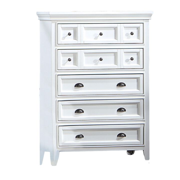 Benjara Lile 50 Inch Tall Dresser Chest, 6 Drawer, Crown Molding, Solid Wood, White
