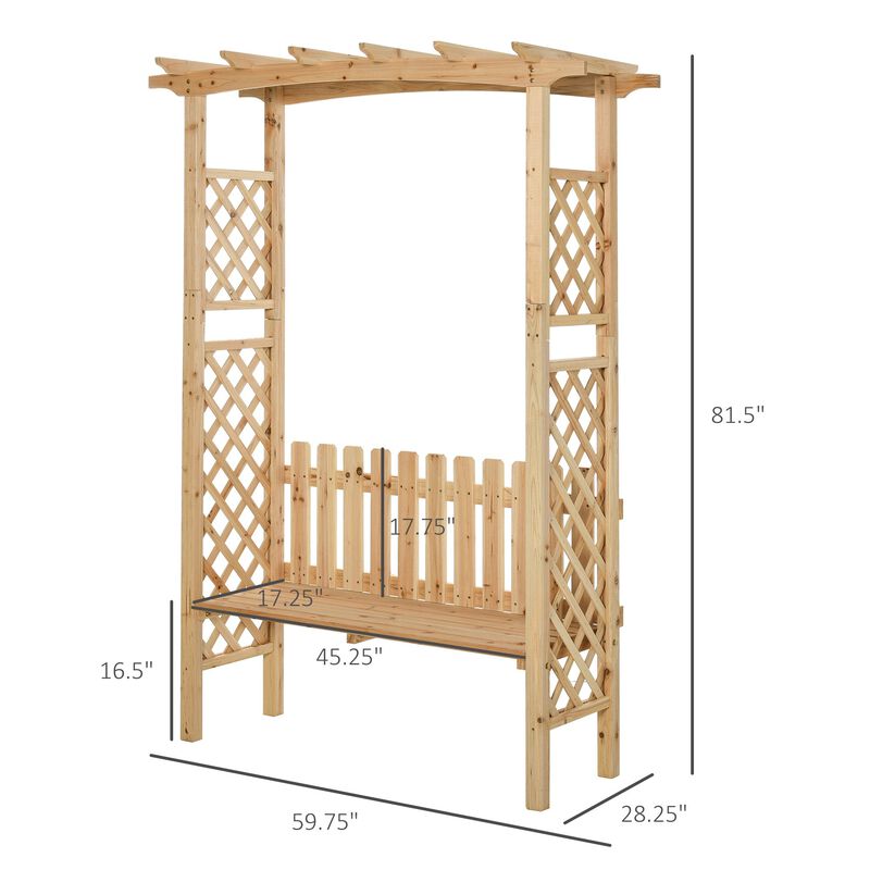 Natural Wood Garden Seat: 2-Person Bench Arch with Protective Varnish