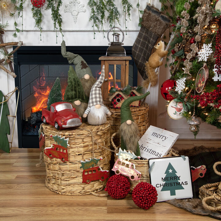 55" Red Vintage Truck with Tree Christmas Garland on Jute Rope
