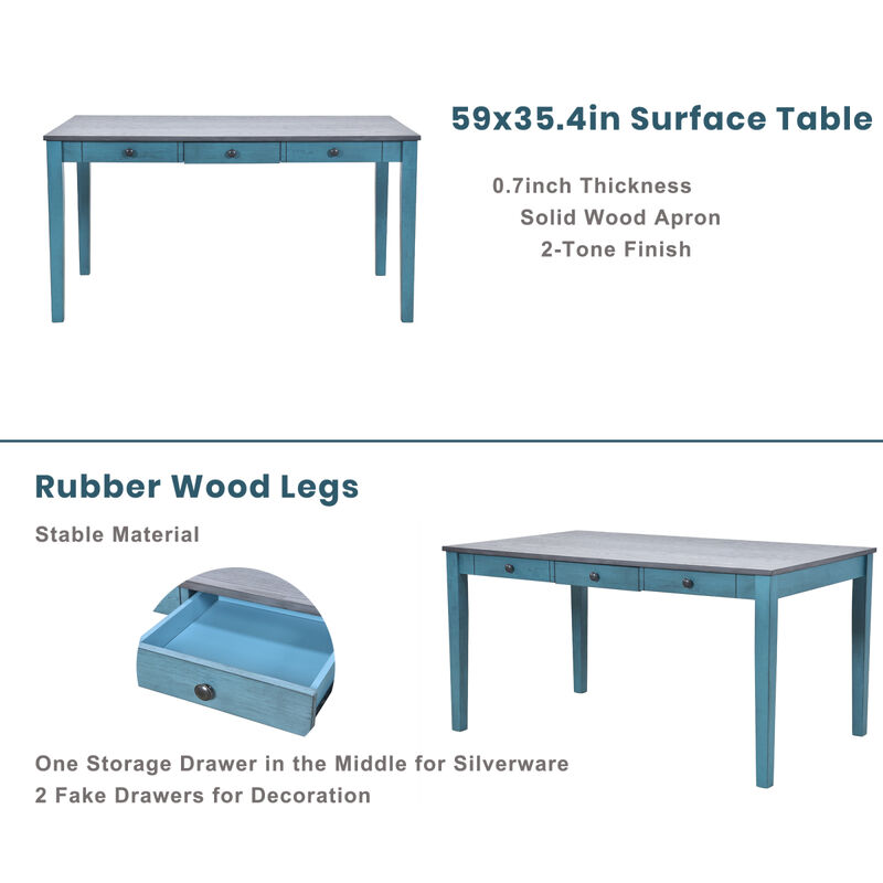 Mid-Century 6-Piece Wood Dining Table Set, Kitchen Table Set With Drawer, Upholstered Chairs