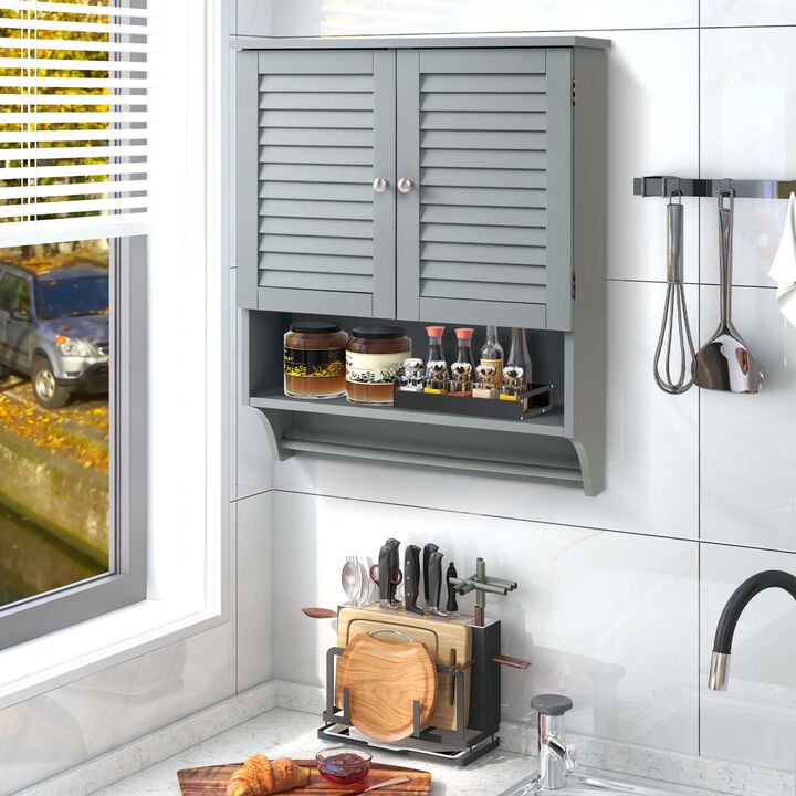 Costway Bathroom Wall Mounted Medicine Cabinet with Louvered Doors & Towel Bar White