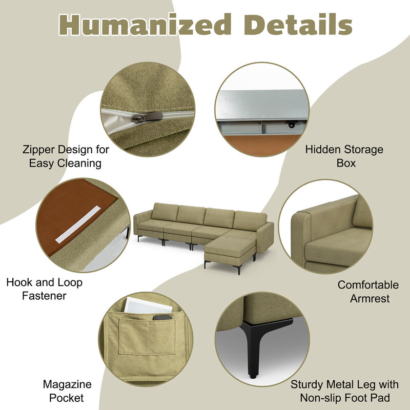 Costway Modular L-shaped Sectional Sofa w/ Reversible Chaise & 2 USB Ports