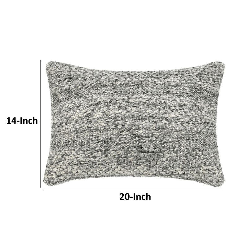 Dolu Lumbar Throw Pillow, Hand Woven Texture, 14x20 Inch, Gray - Benzara