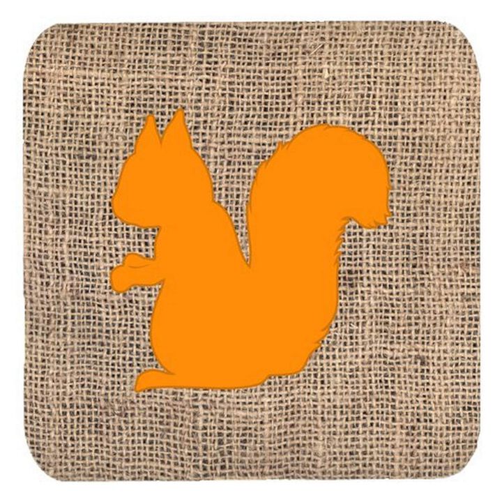 Caroline's Treasures BB1119-BL-OR-FC Squirrel Burlap and Orange Foam Coasters (Set of 4), 3.5 H x 3.5 W, Multicolor