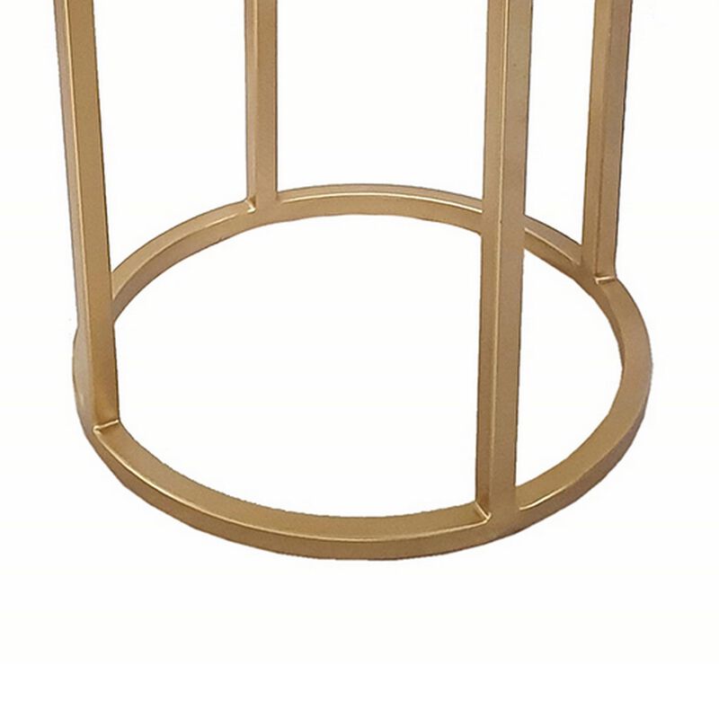 Benjara 18 Inch Accent Side Table, 3 Tier Design, Agate Top, Iron Base, White and Gold