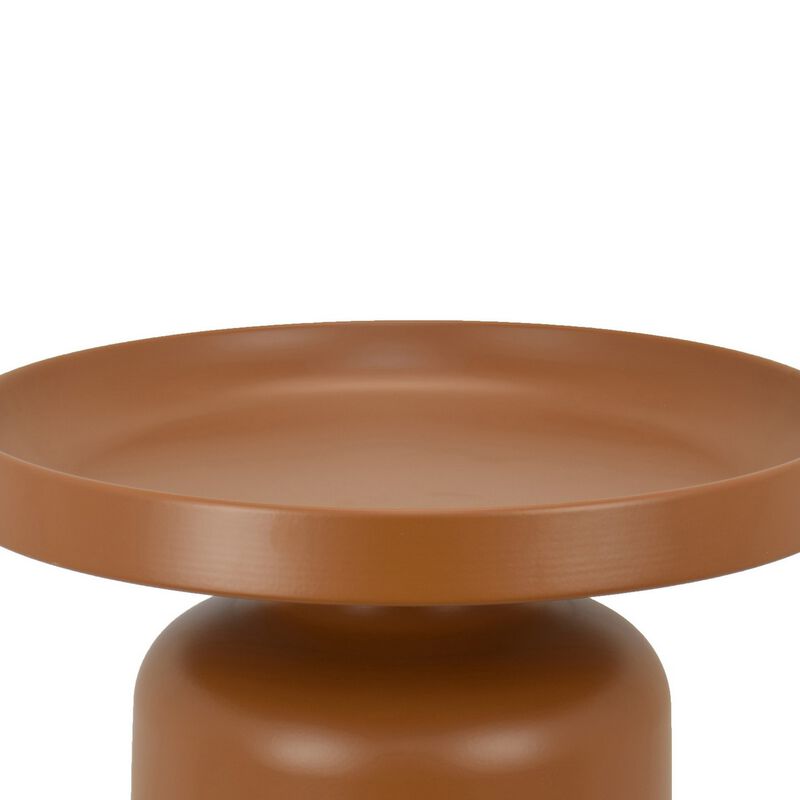 Ricca Plant Stand Table, Brown Metal, Round 19 Inch Top, Pedestal Base - Benzara