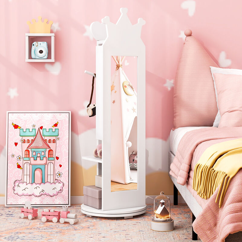 Kids Room Furniture Set Princess Vanity Table and Stool Set with Mirror and Drawer