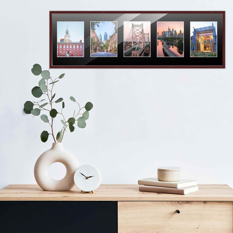 8.5x28.5 Wood Collage Frame with Black Mat For 5 5x7 Pictures