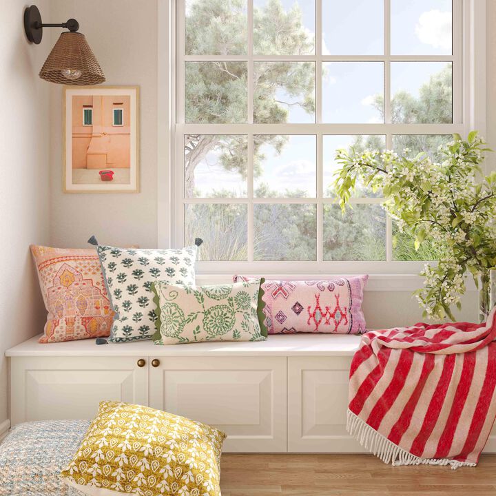 Portia Orange Embroidered Cotton Flex 20" x 12" Accent Cushion