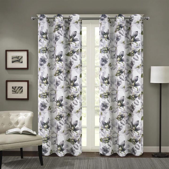RT Designers Collection Eden Printed Blackout Grommet Window Curtain Panel 54" x 84" Silver