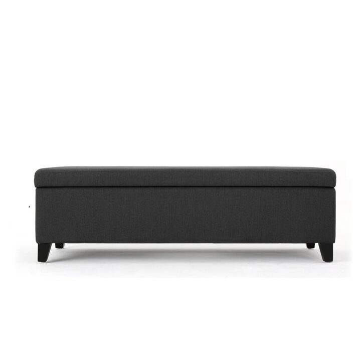 Harry Storage Ottoman Bench, 51 Inch Classic Dark Gray, Birch Wood - Benzara