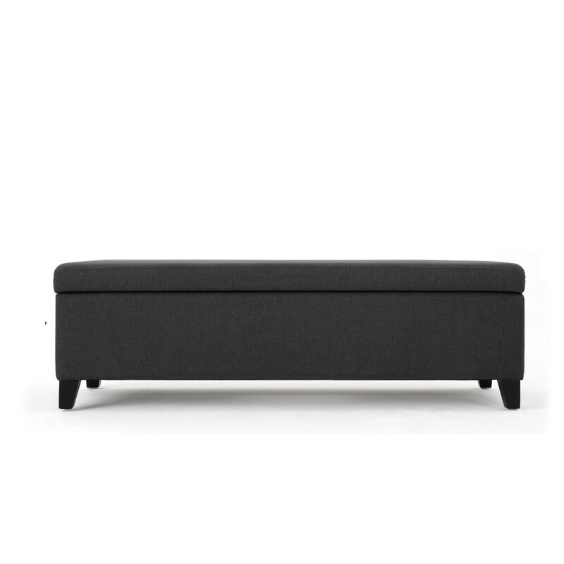 Harry Storage Ottoman Bench, 51 Inch Classic Dark Gray, Birch Wood - Benzara