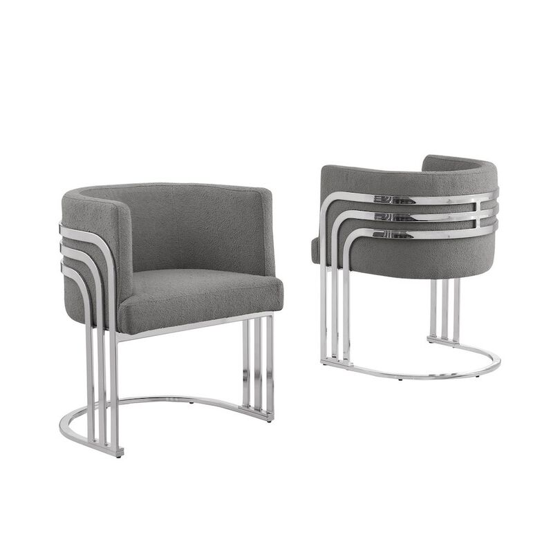 Best Quality Furniture Dark Grey Teddy Fur Barrel Chair, Set Of Two