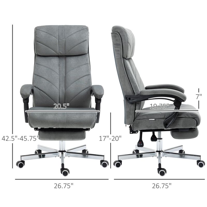 Gray Office Comfort: High-Back Reclining Chair with Footrest