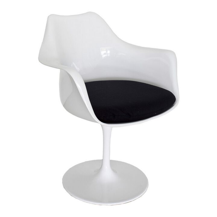 Sufi 27 Inch Swivel Dining Armchair, Unique Artisan Shape, White Round Base - Benzara