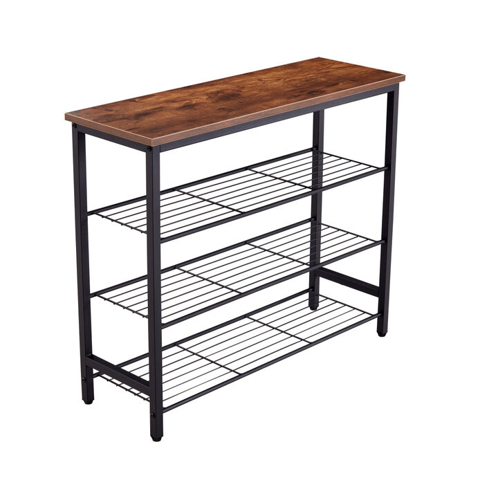 4-Tier Metal Shoe Rack, Modern Multifunctional Shoe Storage Shelf with MDF Top Board, 1 pc per carton
