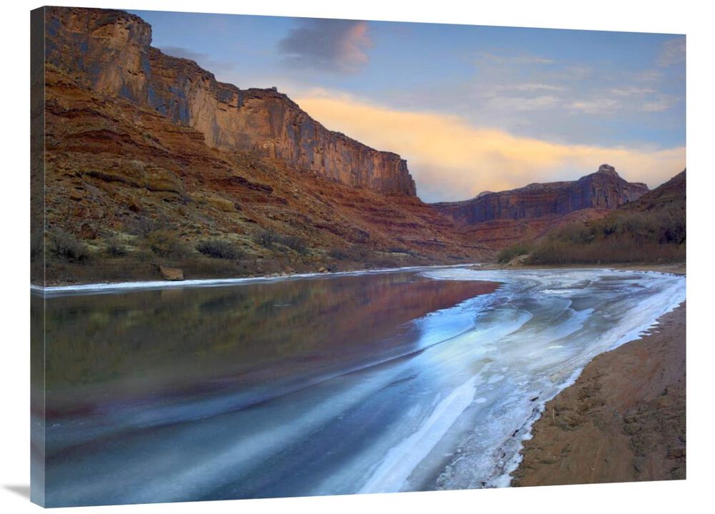 Ice on the Colorado River beneath sandstone cliffs, Cataract Canyon, Utah-Canvas Art-40x30