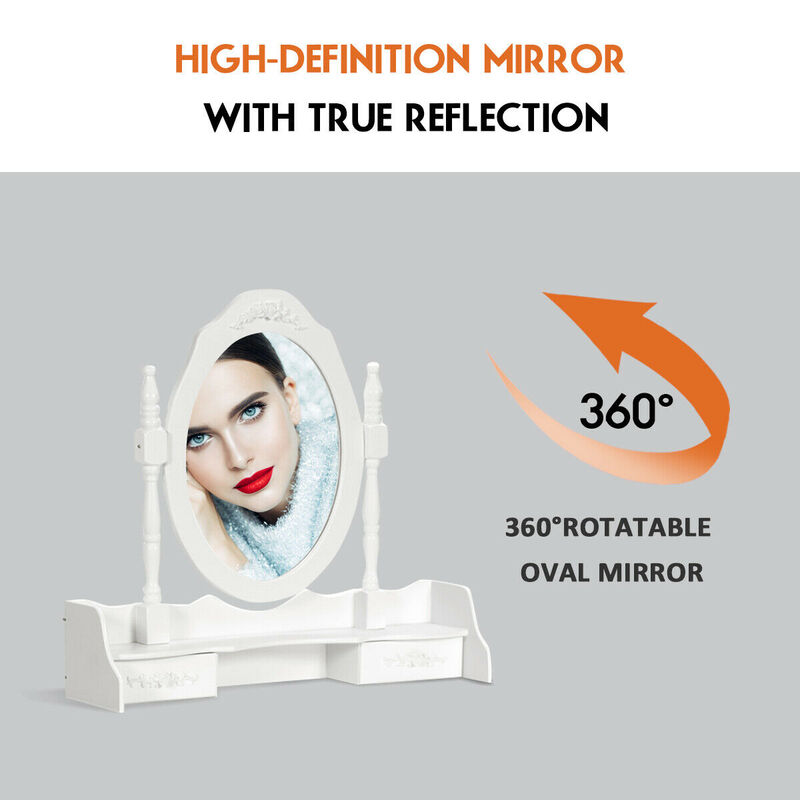 Wood Vanity Table Set with Oval Mirror and 4 Drawers for Kids Girls Women