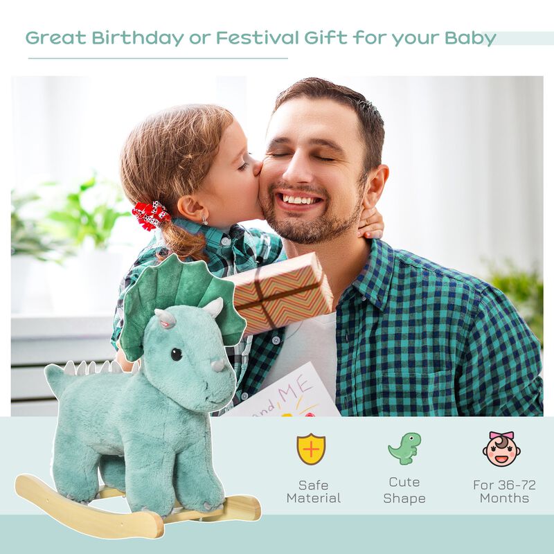 Green Dino Rocker: Triceratops Plush Rocking Horse for Toddlers 3-6 Years