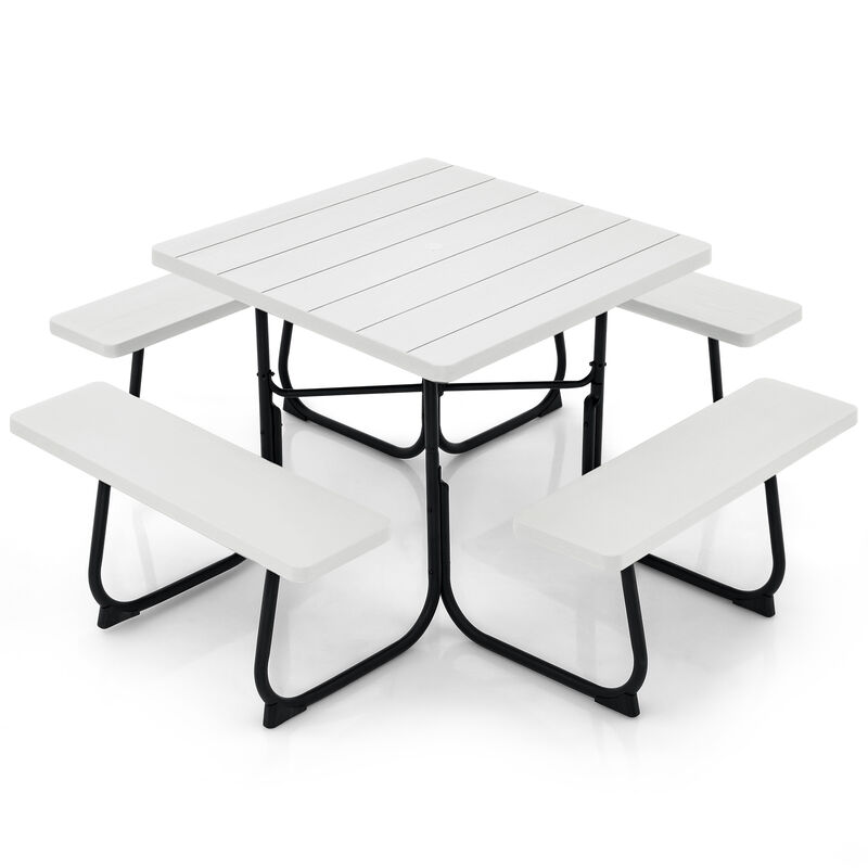 Outdoor Picnic Table with 4 Benches and Umbrella Hole